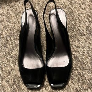 Nine West Black Patent Slingback Heels